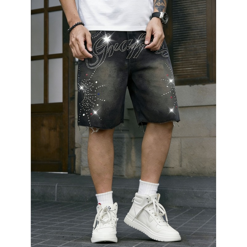 Shorts Denim Frayed - Shorts Jeans Masculinos American Streetwear Sem