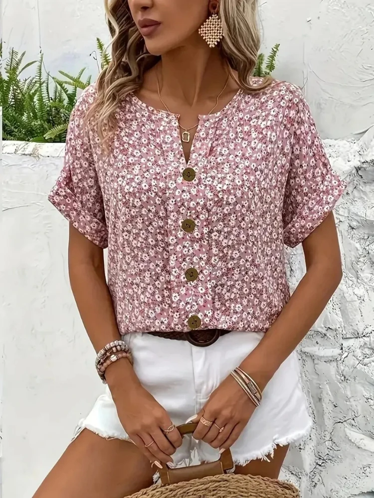 Romper Floral Print - Plus size camisas femininas 2025 primavera